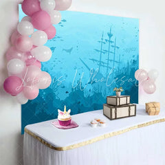Lofaris Blue Teal Underwater Sunken Ship and Marine Life Natural Scenery Backdrop Deep Ocean Adventure Party Decor