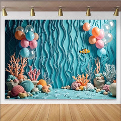 Lofaris Blue Under The Sea Birthday Backdrop with Clownfish and Coral Colorful Balloons Ocean Theme Background for Kids Party