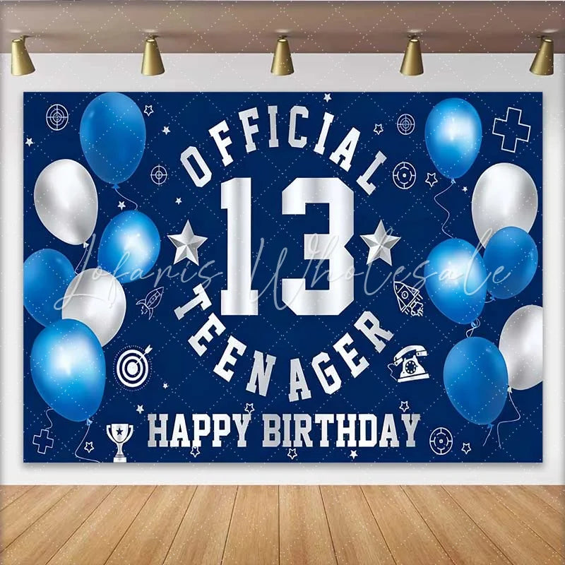 Lofaris Blue White Official Teenager 13th Birthday Backdrop School and Sports 13 Milestone Party Decor