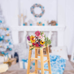 Lofaris Blue Wreath White Fireplace Wall Christmas Backdrop