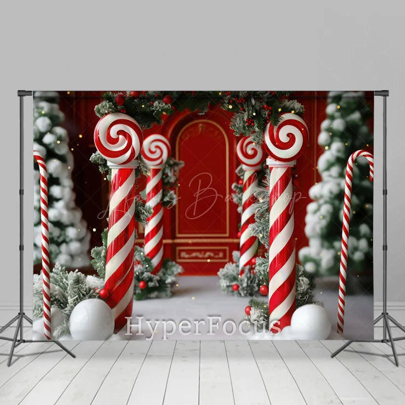 Lofaris Blurry Red White Candy Cane Christmas Vibe Backdrop