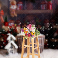 Lofaris Blurry Snowy Barrel Christmas Vibe Photo Backdrop