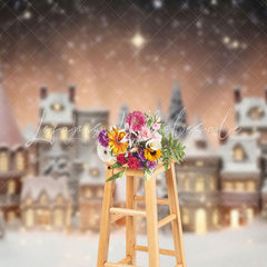 Lofaris Blurry Snowy Town Light Glitter Christmas Backdrop
