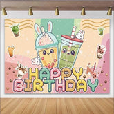 Lofaris Boba Tea Birthday Backdrop Cute Rabbits and Bubble Tea Party Background for Girls Teens