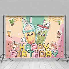 Lofaris Boba Tea Birthday Backdrop Cute Rabbits and Bubble Tea Party Background for Girls Teens