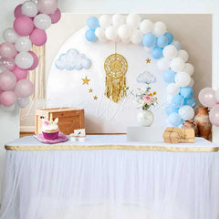 Lofaris Boho 1st Birthday Cake Smash Backdrop Blue and White Balloon Arch with Gold Dreamcatcher Decor
