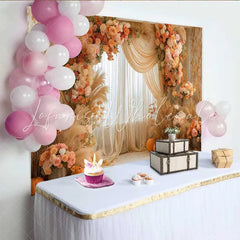 Lofaris Boho Autumn Wedding Arch Backdrop Orange Roses Pampas Grass and Pumpkin Decoration