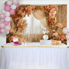 Lofaris Boho Autumn Wedding Arch Backdrop Orange Roses Pampas Grass and Pumpkin Decoration