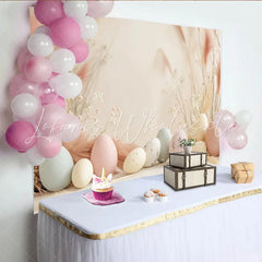 Lofaris Boho Easter Eggs Backdrop Cream Pampas Grass and Dried Floral Photography Background