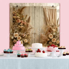 Lofaris Boho Fabric Drape Backdrop Vertical Stripes and Rose Arrangement for Romantic Portrait