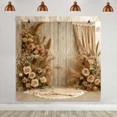 Lofaris Boho Fabric Drape Backdrop Vertical Stripes and Rose Arrangement for Romantic Portrait