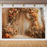 Lofaris Boho Fall Harvest Indoor Backdrop Elegant Draping and Orange Floral Party Decoration