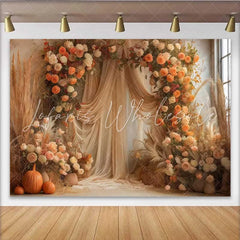 Lofaris Boho Fall Harvest Indoor Backdrop Elegant Draping and Orange Floral Party Decoration