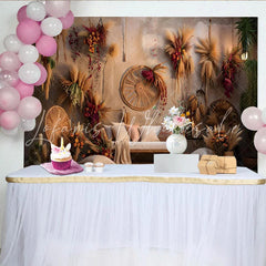 Lofaris Boho Home Interior Photography Backdrop Pampas Grass Wall Art and Sofa Photo Background