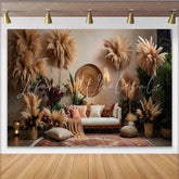 Lofaris Boho Living Room Set Backdrop Pampas Grass and Ethnic Decor Photography Background