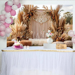 Lofaris Boho Macrame Arch Photography Backdrop Pampas Grass and Cushion Photo Background