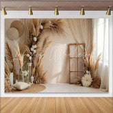 Lofaris Boho Pampas Grass Arch Photography Backdrop Rustic Window and Flowers Photo Background