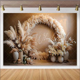 Lofaris Boho Pampas Wreath Photography Backdrop Circular Floral Arch Photo Background