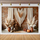 Lofaris Boho Rustic Photography Backdrop with Macrame and Pampas Grass Autumn Fall Studio Background for Photoshoot