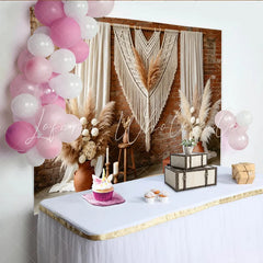 Lofaris Boho Rustic Photography Backdrop with Macrame and Pampas Grass Autumn Fall Studio Background for Photoshoot