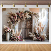 Lofaris Boho Wedding Door Photography Backdrop Pampas Grass and Floral Photo Background