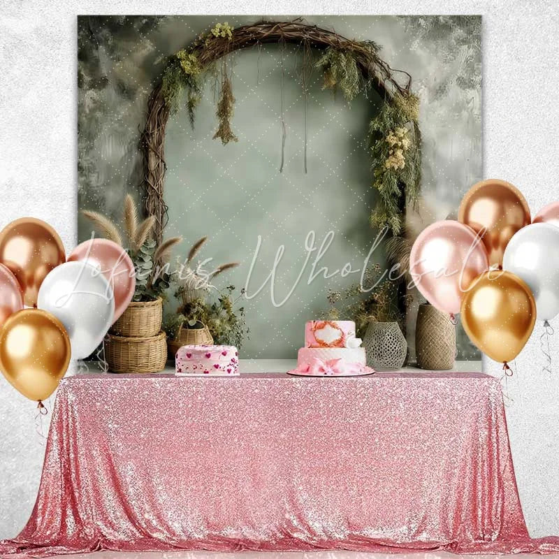 Lofaris Boho Woven Arch Backdrop Pampa Grass and Wicker Baskets for Rustic Studio Decor
