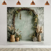 Lofaris Boho Woven Arch Backdrop Pampa Grass and Wicker Baskets for Rustic Studio Decor