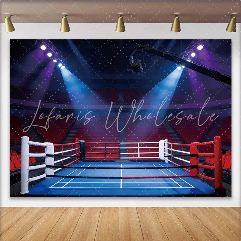 Lofaris Boxing Ring Arena Sports Photography Backdrop with Bright Spotlights Professional Stadium Background for Sports Event Photoshoot