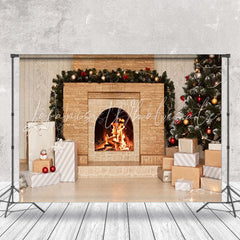 Lofaris Brick Fireplace Gift Box Christmas Backdrop