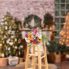 Lofaris Brick Wall Christmas Tree Star Lights Photo Backdrop