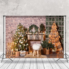 Lofaris Brick Wall Christmas Tree Star Lights Photo Backdrop