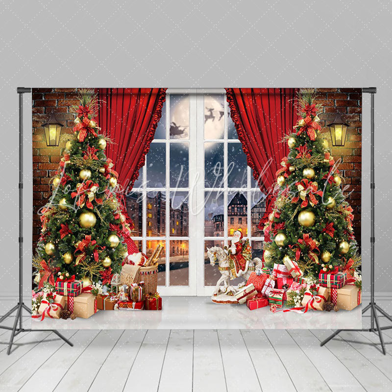 Lofaris Brick Wall Window Curtain Christmas Tree Backdrop
