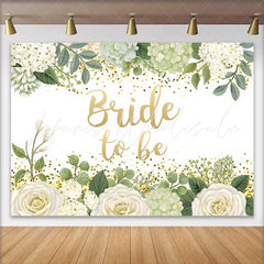 Lofaris Bride to Be Backdrop for Bridal Shower White Floral and Green Leaves with Gold Glitter Decoration