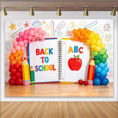 Lofaris Bright Back To School Backdrop with ABC Apple and Pencils Vibrant Classroom Background for Student Photography