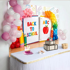 Lofaris Bright Back To School Backdrop with ABC Apple and Pencils Vibrant Classroom Background for Student Photography