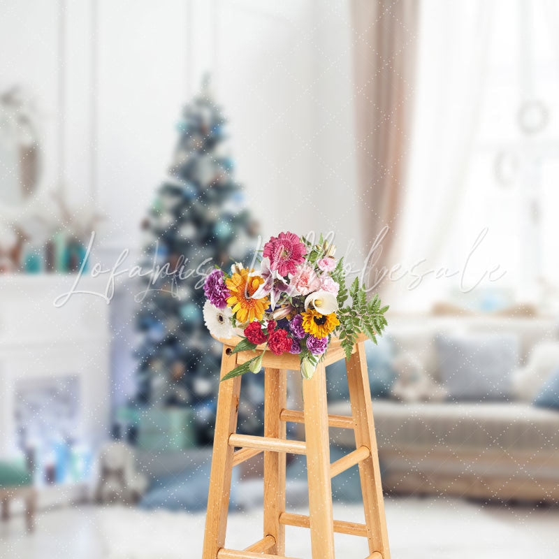 Lofaris Bright Blue Room Sofa Christmas Tree Backdrop