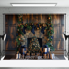 Lofaris Brown Blue Fireplace Gifts Christmas Vibe Backdrop