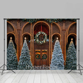 Lofaris Brown Vintage House Xmas Trees Christmas Backdrop