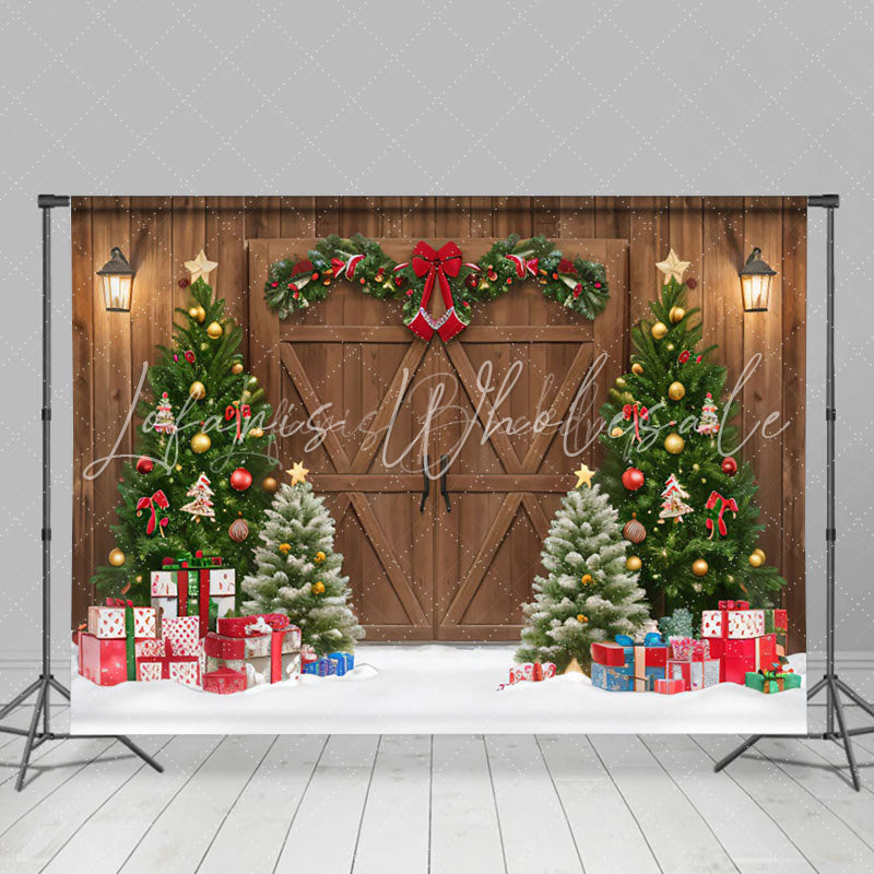 Lofaris Brown Wood Barn Door Wreath Christmas Tree Backdrop