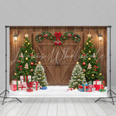 Lofaris Brown Wood Barn Door Wreath Christmas Tree Backdrop