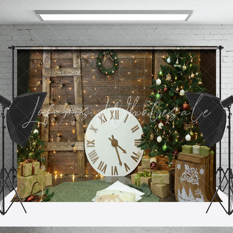 Lofaris Brown Wood Wall Ladder Clock Tree Gift Xmas Backdrop