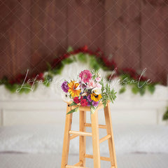 Lofaris Brown Wooden Cherry White Headboard Bed Backdrop