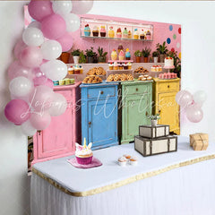 Lofaris Bunter Shabby Chic Desserttisch-Hintergrund für Geburtstagsfeiern und Babypartys mit Cupcakes und Makronen