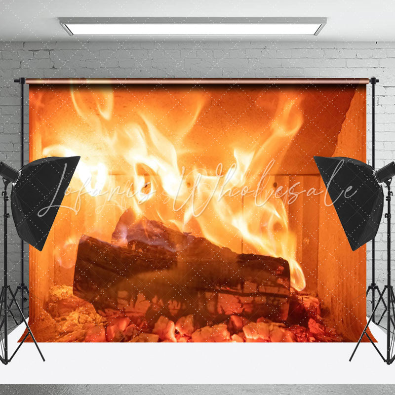 Lofaris Burning Firewood Warm Christmas Fireplace Backdrop