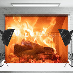 Lofaris Burning Firewood Warm Christmas Fireplace Backdrop