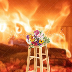Lofaris Burning Firewood Warm Christmas Fireplace Backdrop