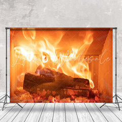 Lofaris Burning Firewood Warm Christmas Fireplace Backdrop