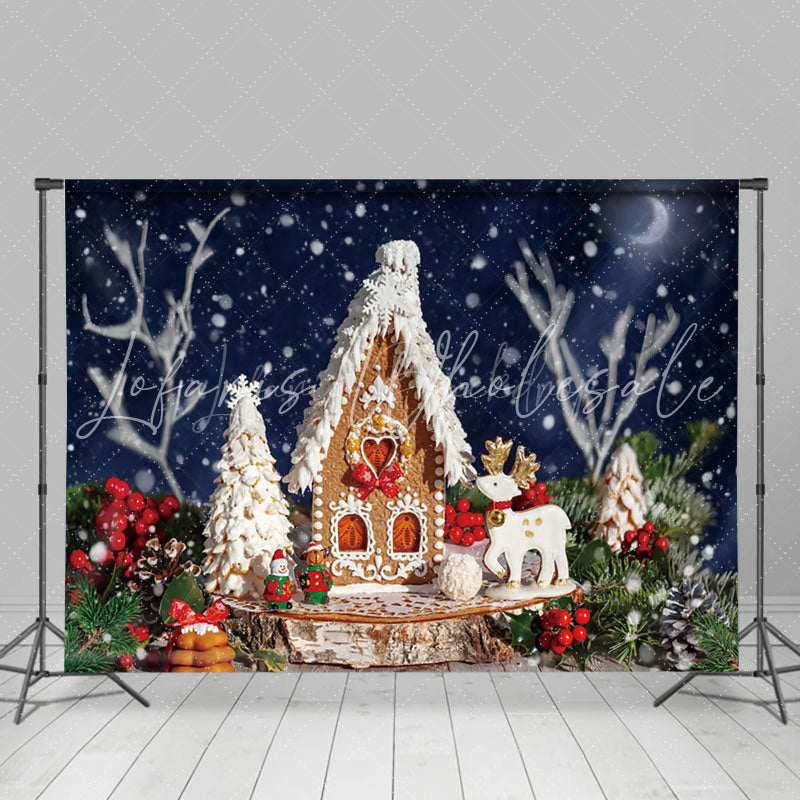 Lofaris Buttercream Gingerbread House Starry Christmas Backdrop