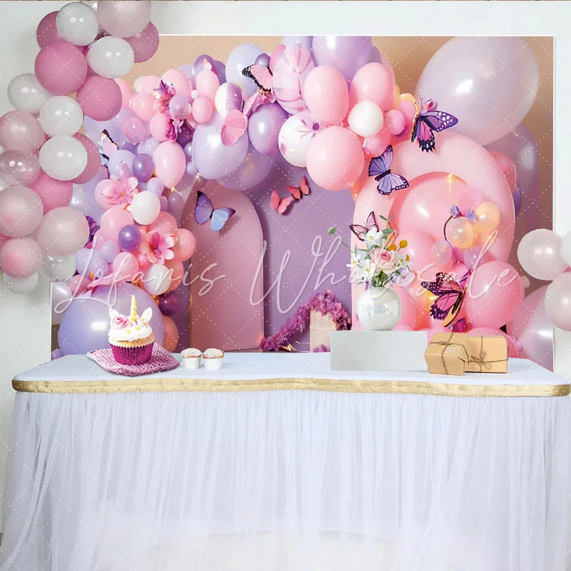 Lofaris Butterfly Balloon Arch Photography Backdrop Pink and Purple Party Photo Background