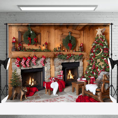 Lofaris Cabin Fireplace Socks Dog Chair Christmas Backdrop